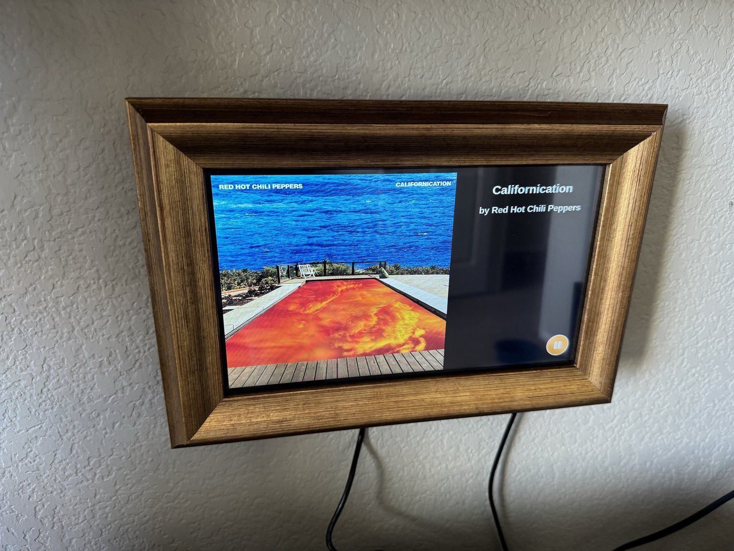 Close view of the framed Album Art Display showing Californication